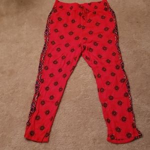 Red pants w/paisley print on the side